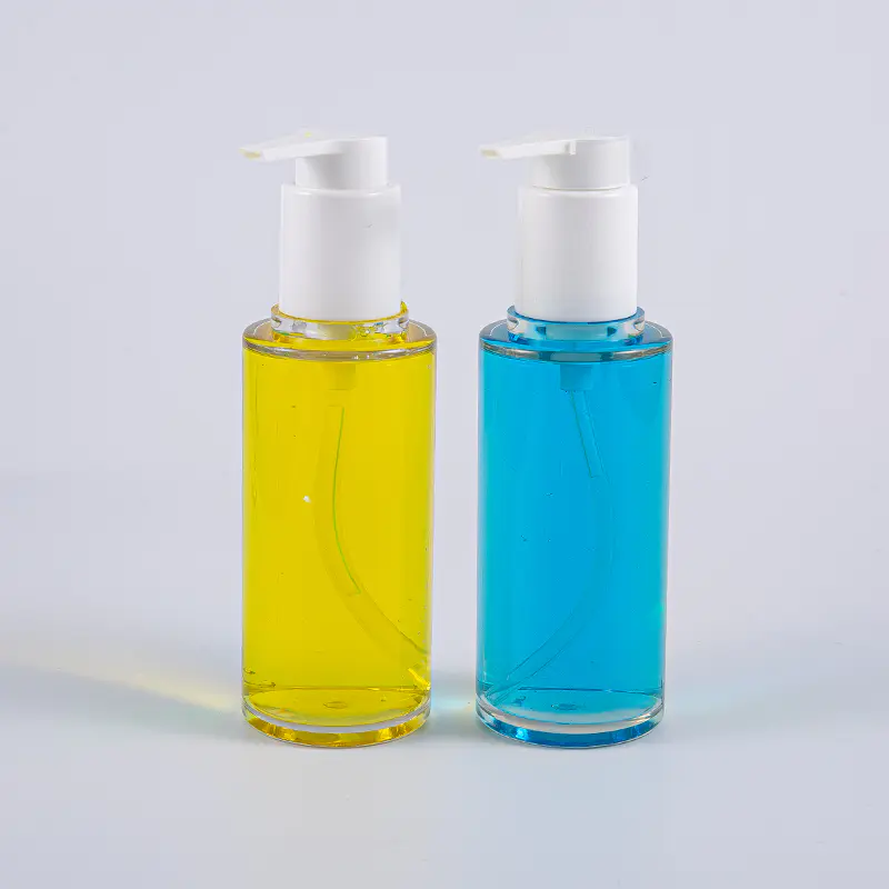 백색 플라스틱 펌프를 가진 명확한 PETG 100ml 원형 로션 병