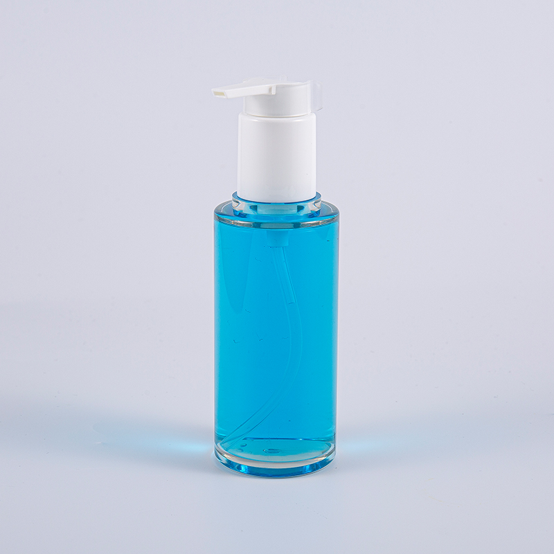 백색 플라스틱 펌프를 가진 명확한 PETG 100ml 원형 로션 병