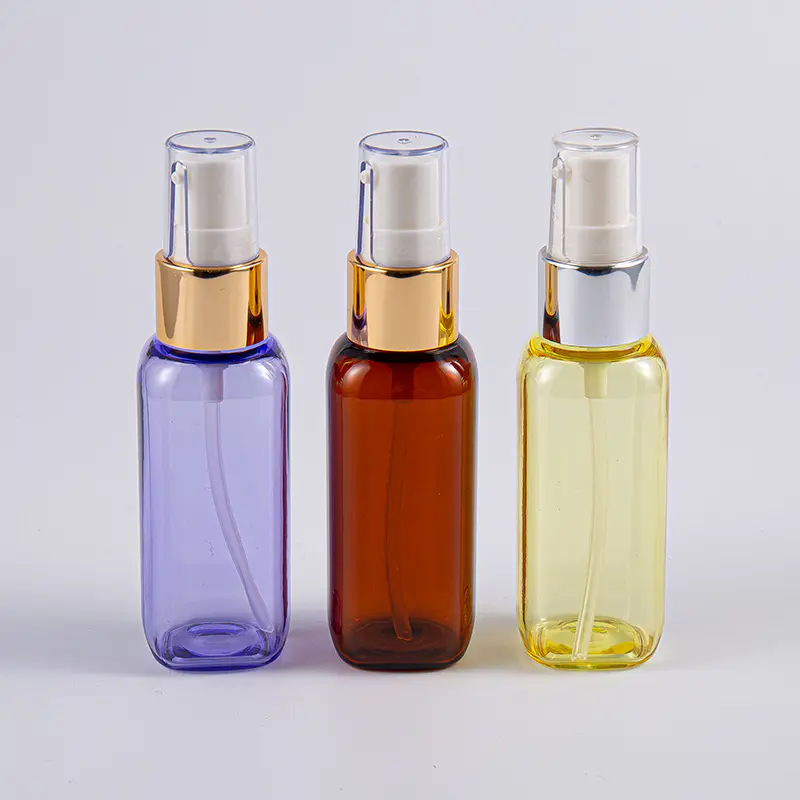 여행용 펌프가 있는 50ml Petg 정사각형 모양 병 사용